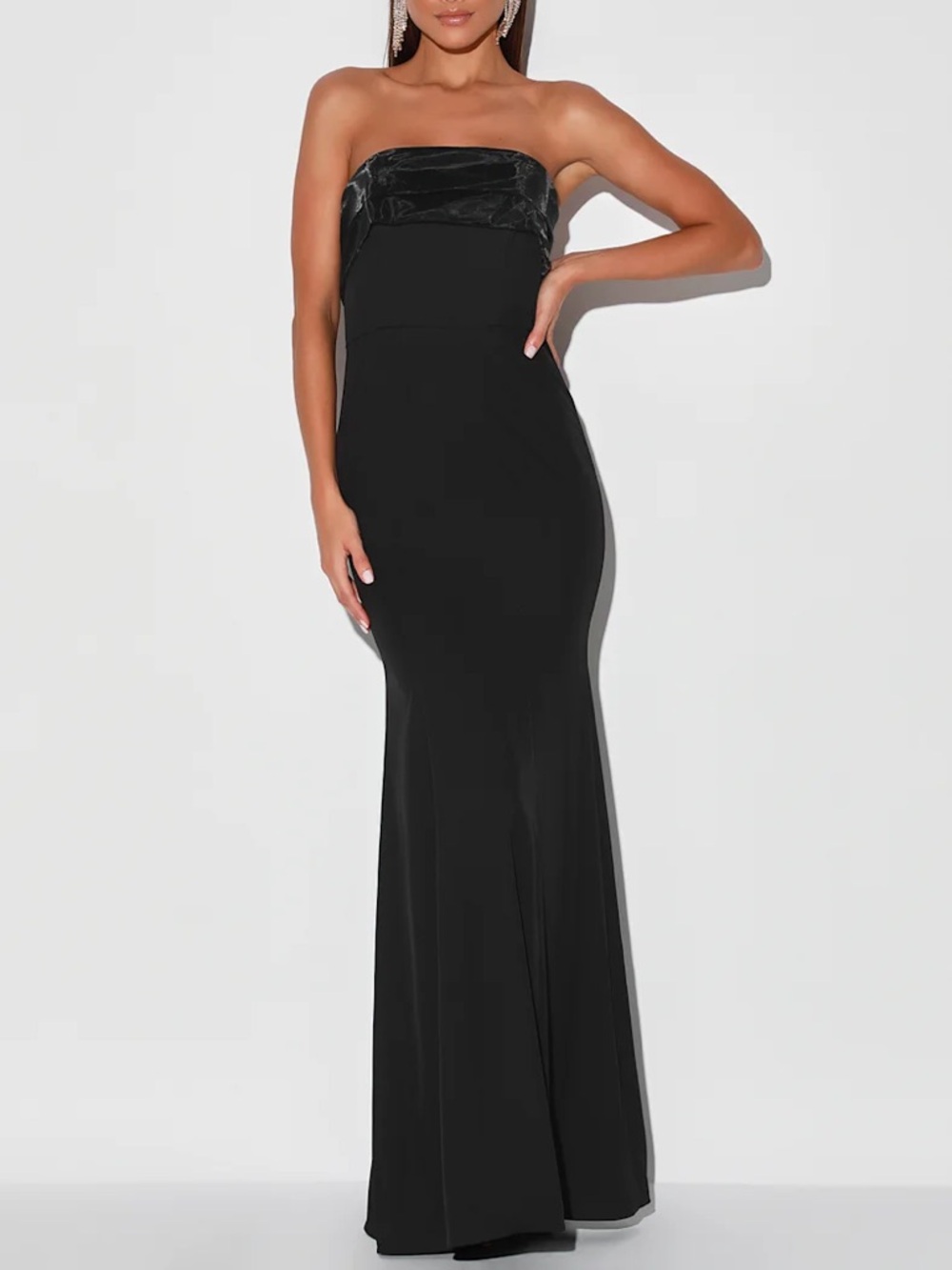 Lulus Strapless Dress Brilliantly Bold Black Mermaid Maxi Medium